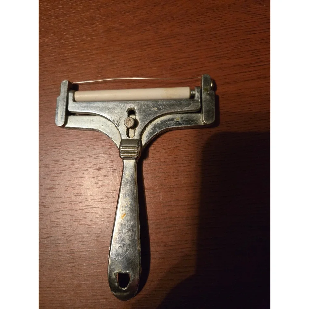 Vintage Adjustable Wire‎ Cheese Slicer Metal Roller Handheld Kitchen Tool Silver